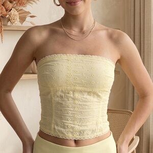 Yellow Eyelet Strapless Tube Top Size S Boho
